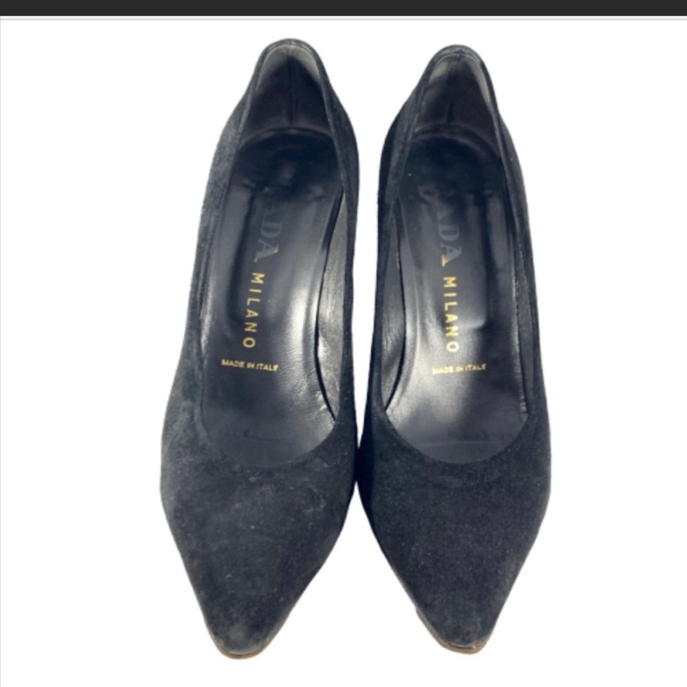 Prada black suede mid heels